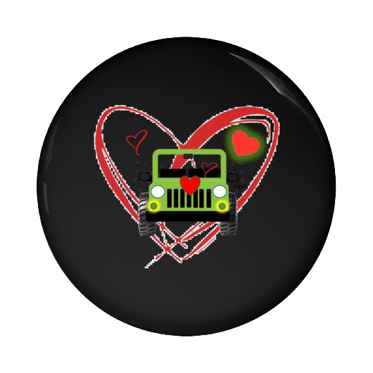 Red Heart Green Vehicle Pin Buttons
