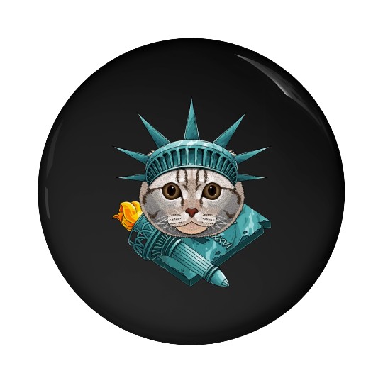 Statue Of Liberty Scottish Fold 4th Of July Cat US Pin Buttons
