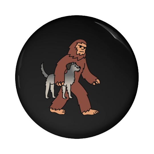 Bigfoot Sasquatch Walking Irish Wolfhound Pin Buttons