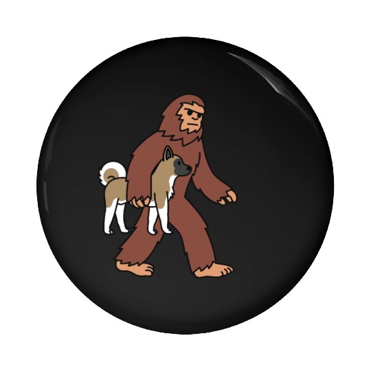 Bigfoot Sasquatch Walking Akita Pin Buttons