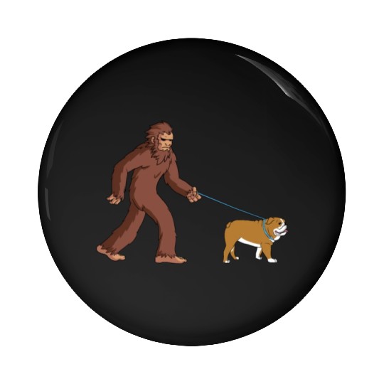 Bigfoot Sasquatch Walking English Bulldog Pin Buttons