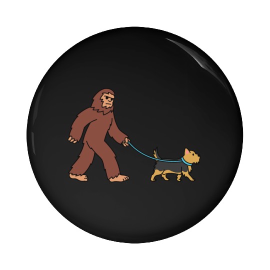 Bigfoot Sasquatch Walking Yorkshire Terrier Pin Buttons
