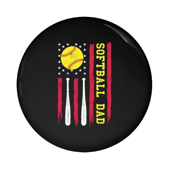 Softball Dad Vintage American Flag Pin Buttons