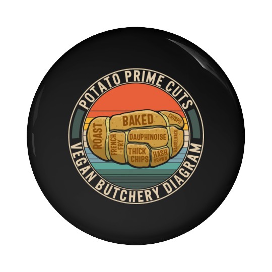 Potato Vegetable Pin Buttons, Potato Prime Cuts Vegan