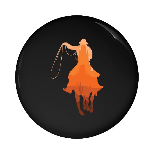 Cowboy Sunset Vintage Western Landscape Horseback Pin Buttons