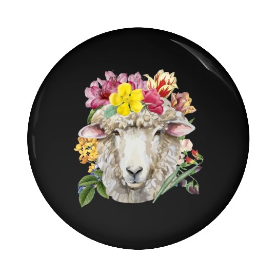 Floral Sheep Spring Nature Farm Sheep Lovers Pin Buttons