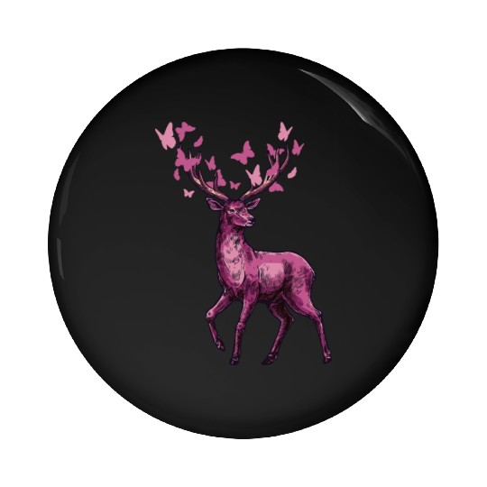 Mule Deer 4 Point Being Followed By Butterflies Pin Buttons