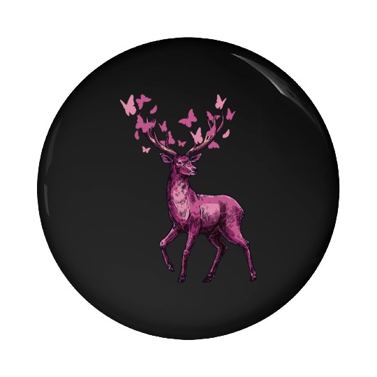 Mule Deer 4 Point Being Followed By Butterflies Pin Buttons