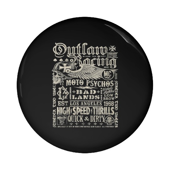Womens Outlaw Racing Moto Psychos Skull Biker Pin Buttons