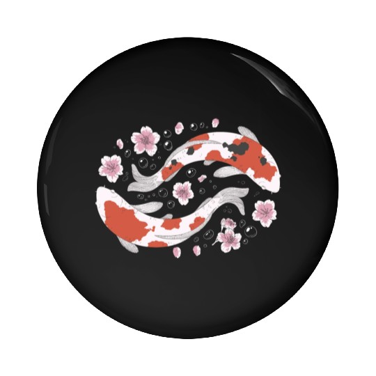 Japanese Koi Fish and Cherry Blossom Pin Buttons