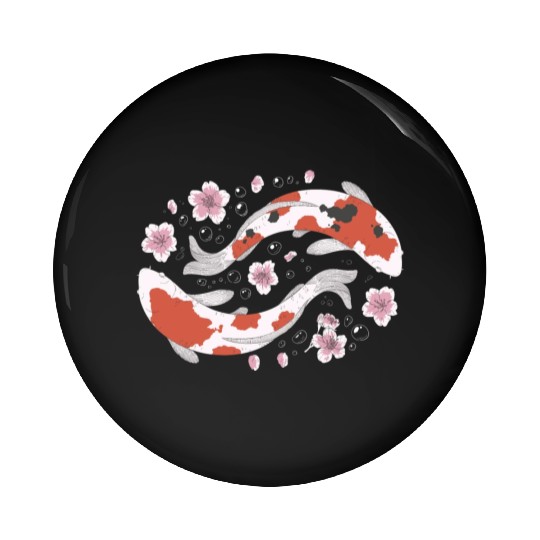 Japanese Koi Fish and Cherry Blossom Pin Buttons