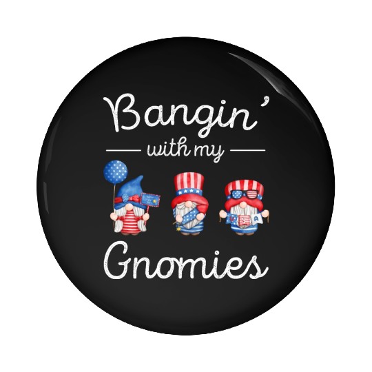 Patriotic Gnomes Firework American Flag US Pin Buttons