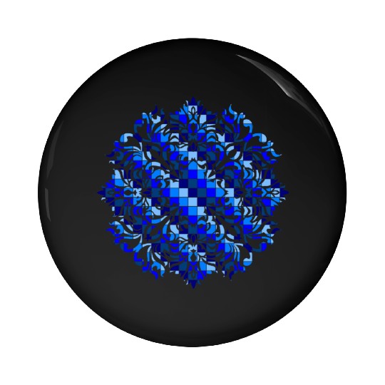 Blue shades mosaic flower design Pin Buttons