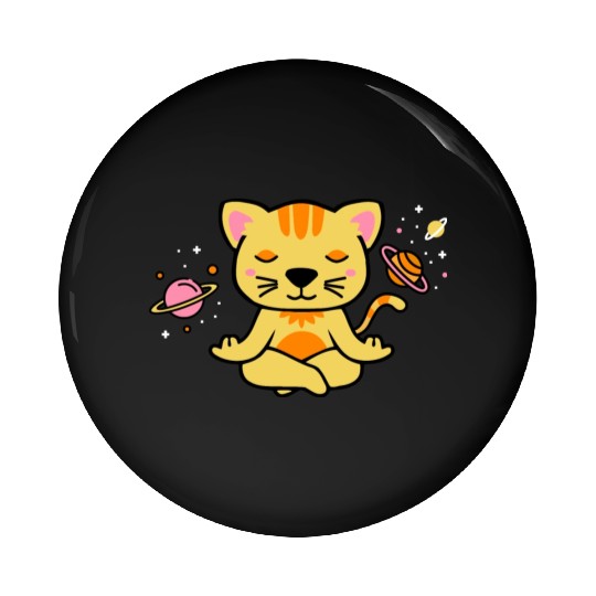 zen yoga cat space meditation planets stars Pin Buttons