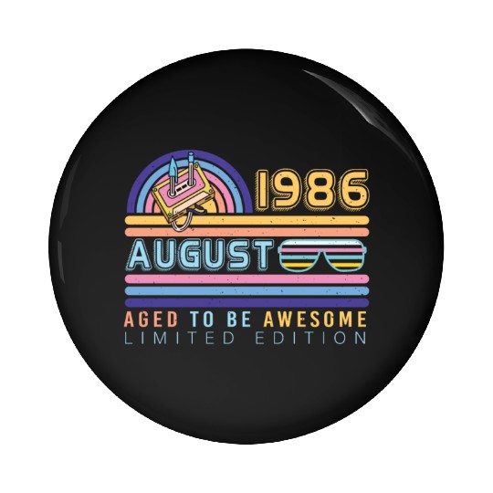 Birthday Greeting August 1986 Pin Buttons