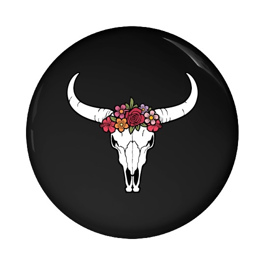Floral bull skull Pin Buttons