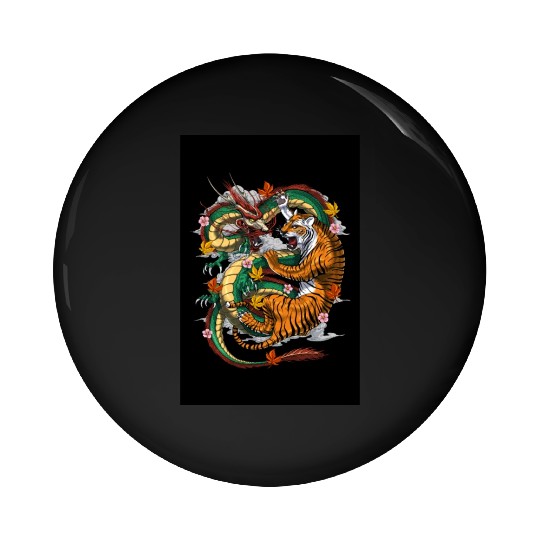 Japanese Dragon Tiger Pin Buttons