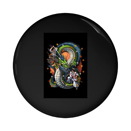 Japanese Dragon Samurai Warrior Battle Pin Buttons