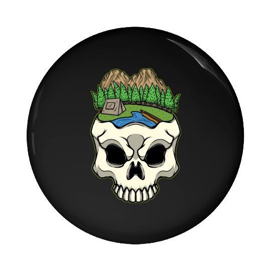 Skeleton Head Camp Campsite Camper Camping Pin Buttons