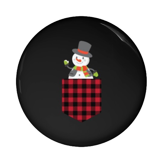 Christmas Cute Snowman In Buffalo Plaid Pocket Pin Buttons