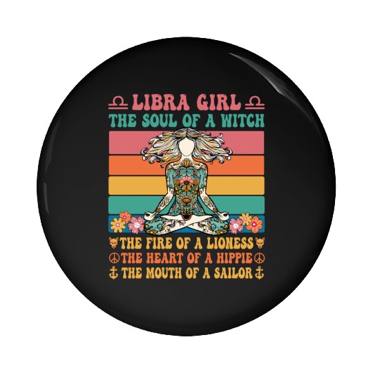 Libra Girl Astrology Sign Pin Buttons