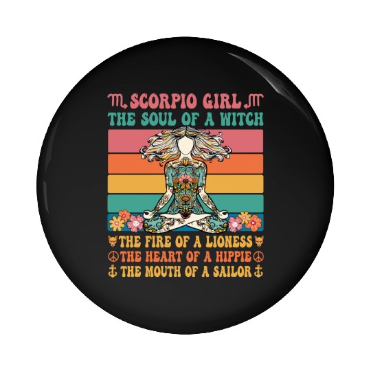Scorpio Girl Astrology Sign Pin Buttons