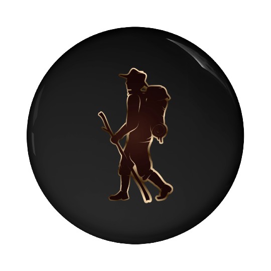 Pilgrims or hikers with walking stick & backpack Pin Buttons