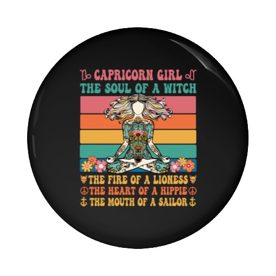 Capricorn Girl Astrology Sign Pin Buttons