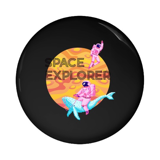 Space Explorer Two Astronauts and A Blue Whale Pin Buttons