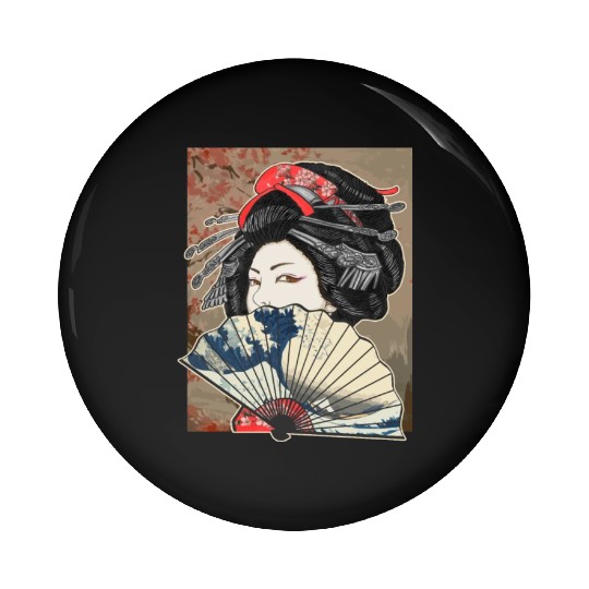 Vintage Cherry Blossom Japanese Geisha Girl Pin Buttons