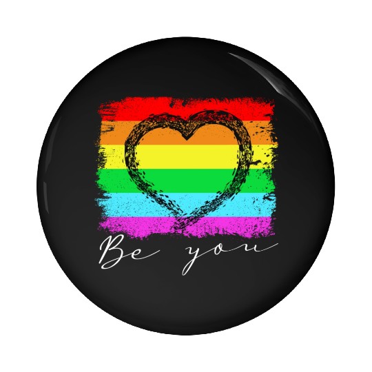 Be you - Rainbow Heart Love Gay LGBTQ Tolerance Pin Buttons