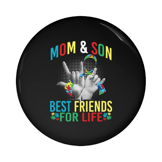 Mom And Son Best Friends For Life Autism Awareness Pin Buttons
