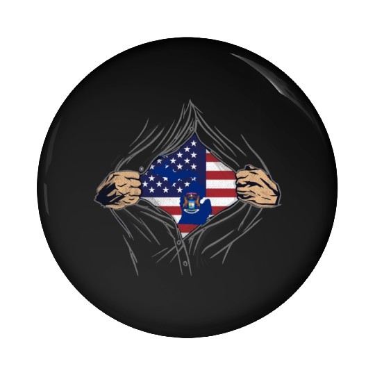 Rip Reveal America State Flag Michigan Pin Buttons