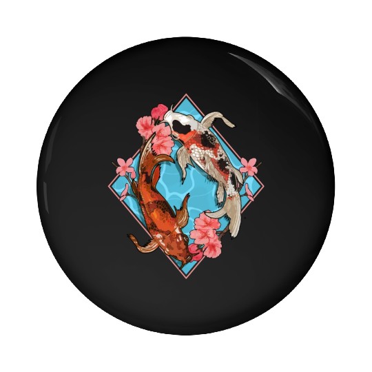 Cherry Blossom Nishikigoi Japanese Fish Koi Carp Pin Buttons