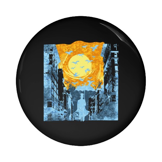 City Sun Nature Watercolor Architecture Pin Buttons