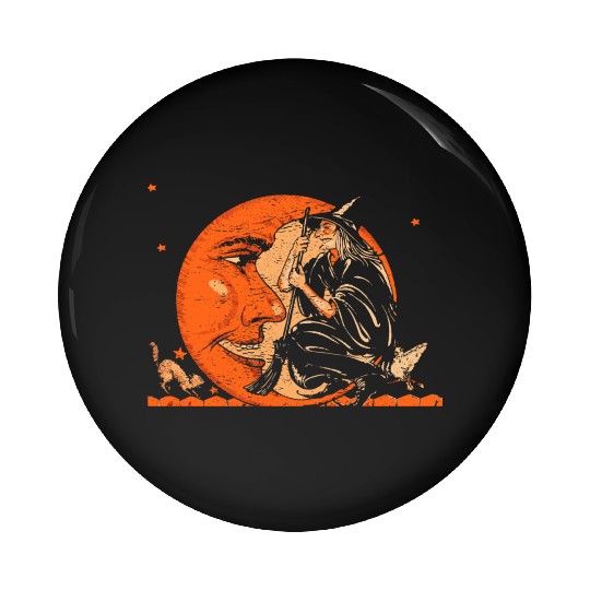 Great Vintage Witch And Moon Halloween Pin Buttons