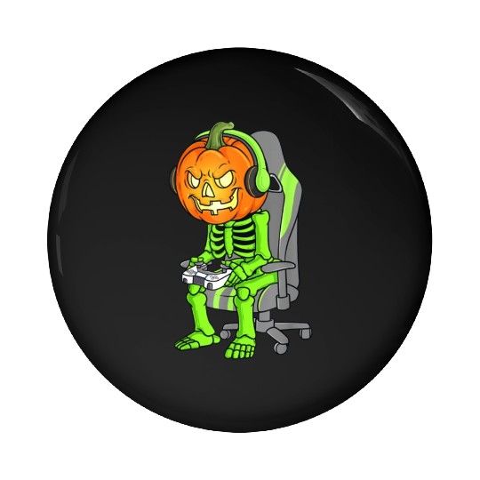 Gaming Halloween Skeleton Jack O Lantern Gamer Boy Pin Buttons