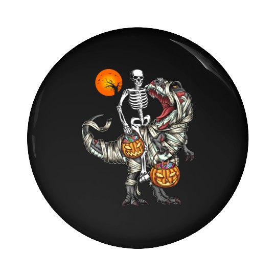Skeleton Riding Mummy Dinosaur Halloween Gifts Pin Buttons