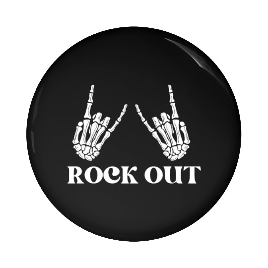 rock and roll rock out skeleton hand peace sign Pin Buttons