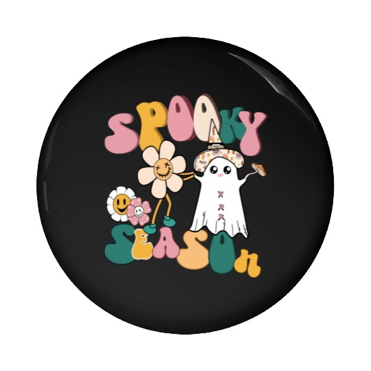 Spooky Season Retro Flowers Halloween Ghost Girls Pin Buttons