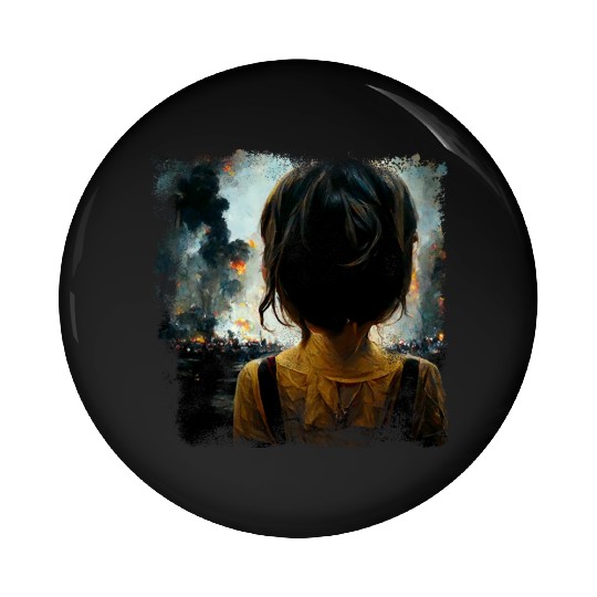 Kid in war looking at explosion 2 AI painting Pin Buttons