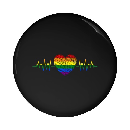 Heart Heartbeat LGBTQ Gay Pride Rainbow Heart Rate Pin Buttons