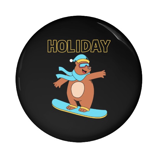 Holiday Winter Vacation Snowboarding Bear Pin Buttons
