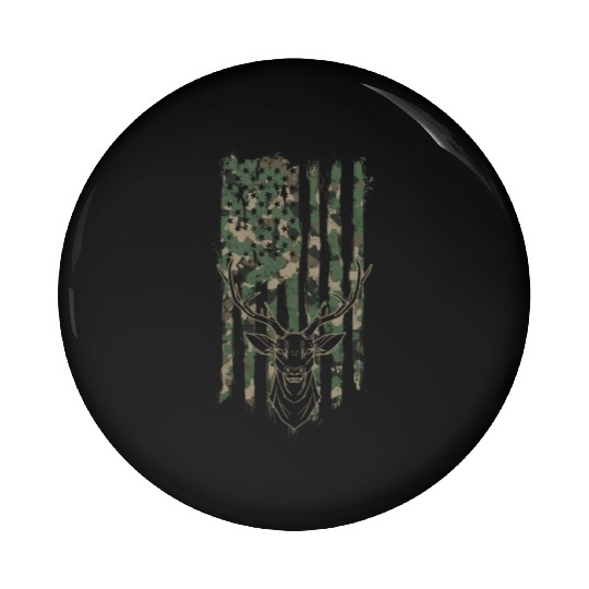 Silhouette of a deer with camouflage american Pin Buttons