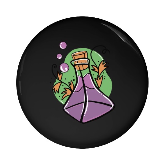 A glass of purple poison with Fall leaves Pin Buttons