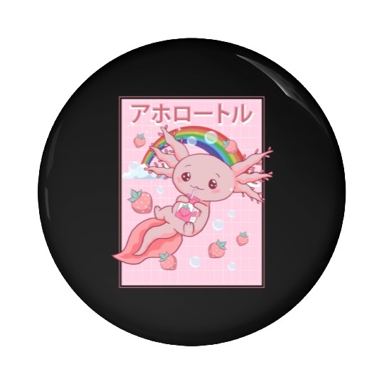 Kawaii Axolotl Strawberry Milk Pin Buttons