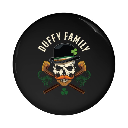 Duffy Family Irish Skull with Shillelagh and Pin Buttons