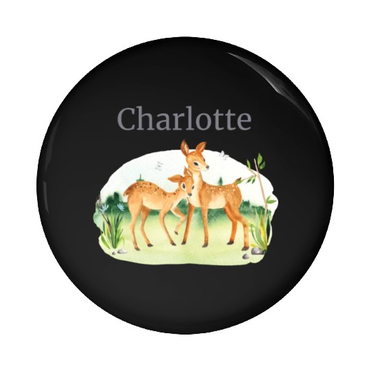 Forest Animal Deer Flowers Name Charlotte Pin Buttons