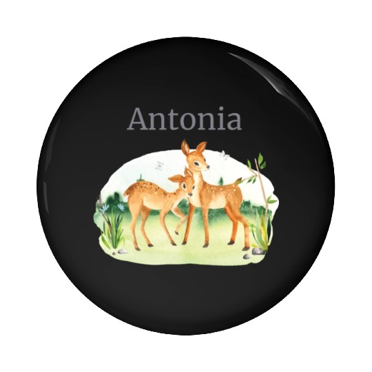 Forest Animal Deer Flowers Name Antonia Pin Buttons