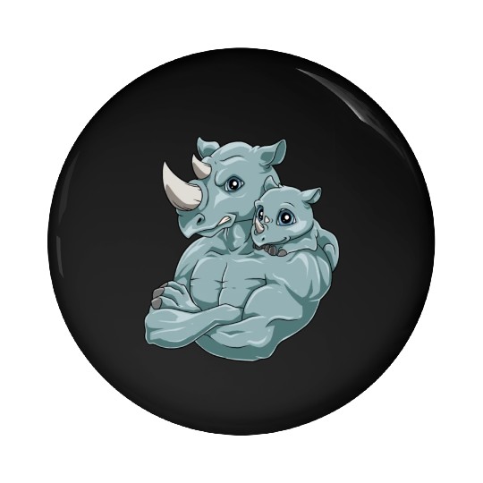 Strong Rhino with Rhino Kid for a Rhinoceros Pin Buttons